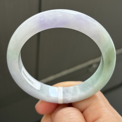天然缅甸翡翠手镯53冰糯种紫罗兰飘绿花玉镯子54老坑a货0353证书