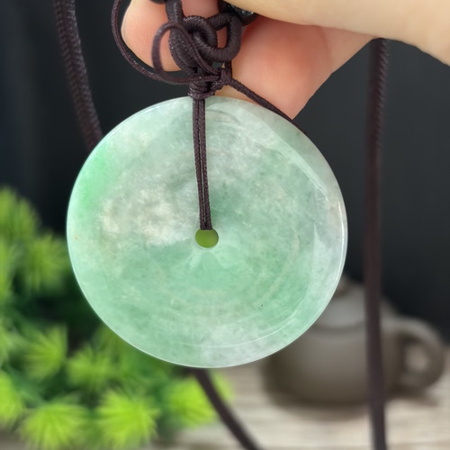 天然缅甸翡翠平安扣吊坠冰糯种飘阳绿大件玉挂件老坑a货7664证书