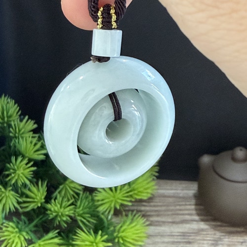 天然缅甸翡翠平安扣吊坠冰糯种满绿圆润子母扣玉挂件老坑a货7699