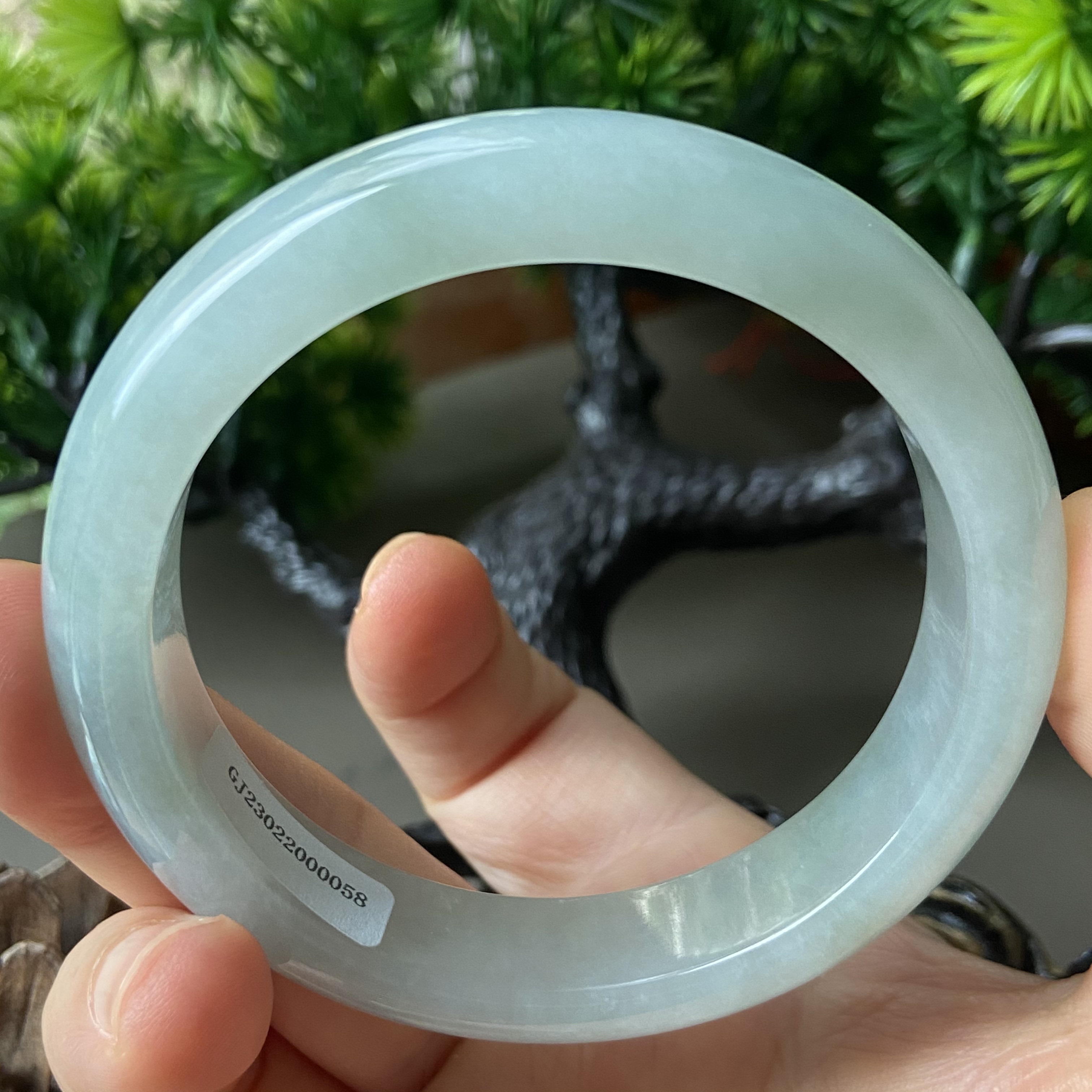 天然缅甸翡翠手镯55冰种满绿浅绿玉镯子56老坑a货0058带证书