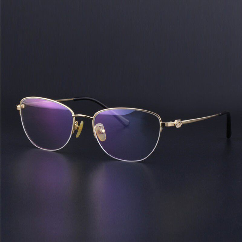 18k黄金眼镜架 贵金属女款半框纯金近视框私人定制 送礼精品眼镜