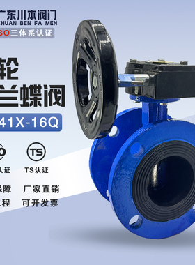 涡轮法兰蝶阀球墨铸铁法兰式手动蝶阀软密封D341X-16Q DN40 5065