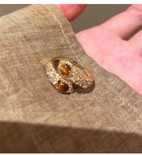铜合金美拉德虎眼石开口戒指女高级独特设计感复古食指戒轻奢指环