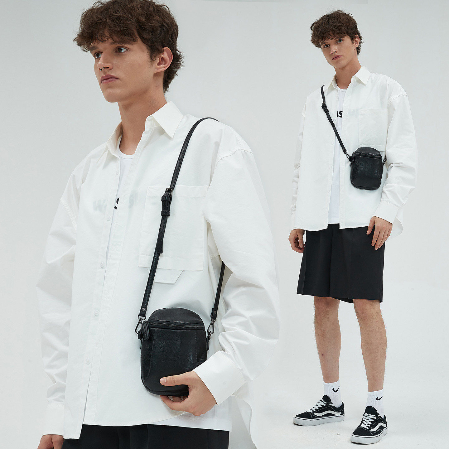 男包迷你马蹄包复合羊皮小包包休闲斜挎包真皮单肩包竖款手机包潮