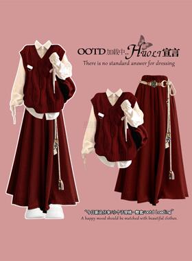 圣诞节服装女冬季穿搭红色连衣裙巨好看的冬装一整套学院风jk套装