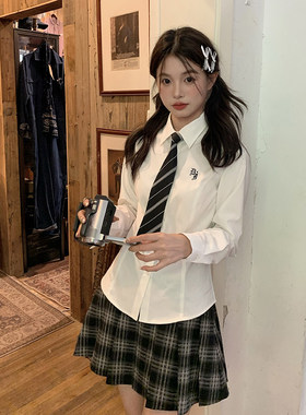 东京岁时记JK衬衫白色制服长袖收腰学院风修身上衣刺绣衬衫月华高