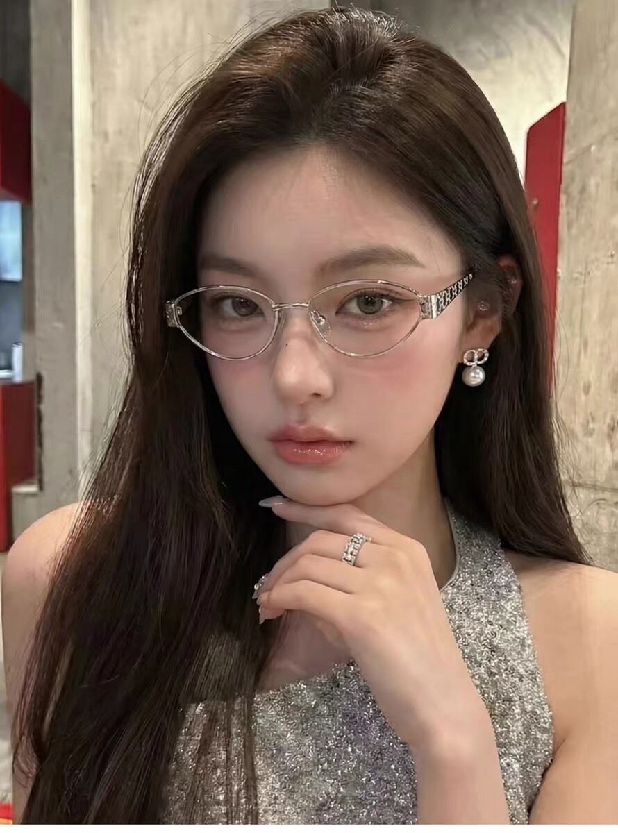 纯欲近视眼镜女复古高智感猫眼银框斯文败类金丝眼镜框素颜平光镜