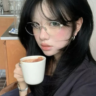 纯御老钱风半框眼镜女近视高级感斯文败类银框椭圆方圆脸眼镜框