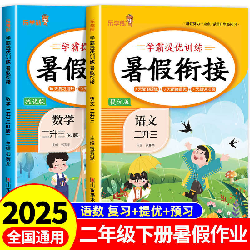 2025全国通用二年级暑假二升三语文数学暑假衔接作业下册人教版专项训练天天练同步练习册练习题2升3解决思维问题下课外阅读训练题