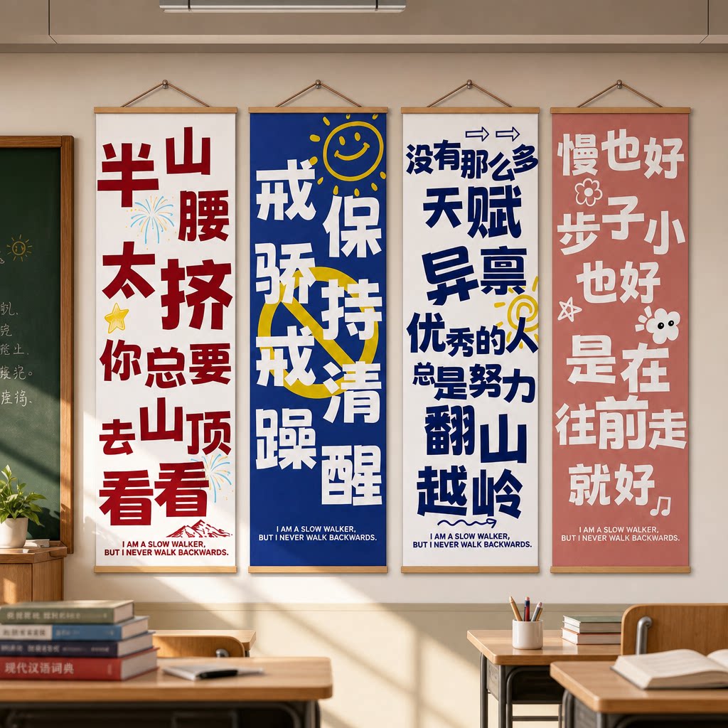班级墙面布置挂画教室装饰海报托管激励学校励志标语自律墙贴壁纸图片