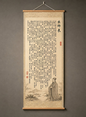 出师表挂画诸葛亮书法卷轴玄关办公室装饰画高级感客厅壁画新中式