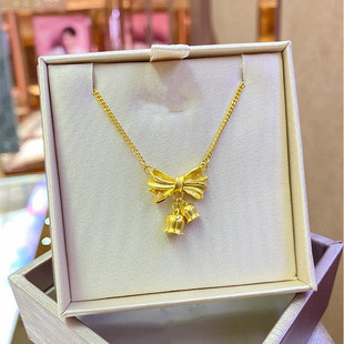 【圣诞节专属】蝴蝶结铃兰花项链女纯银黄金色流苏锁骨链在逃公主