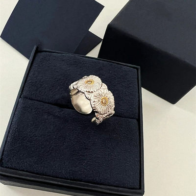 小雏菊戒指纯银带钻小花朵指环开口可调节男女情侣对戒设计ins潮