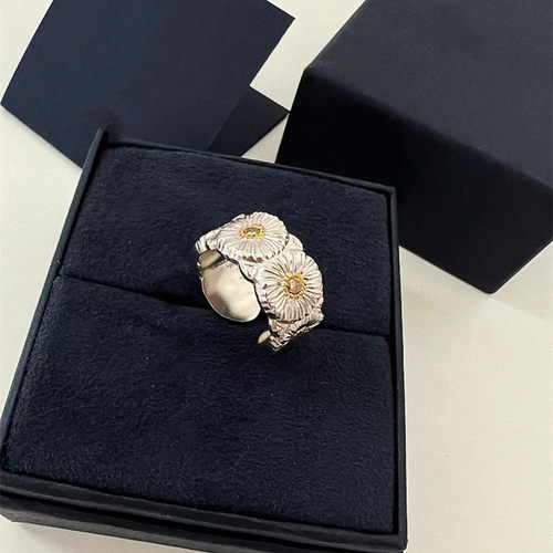 小雏菊戒指 纯银带钻小花朵指环开口可调节男女情侣对戒设计ins潮