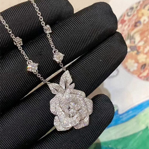 富贵千金玫瑰花满钻项链 女纯银925立体花朵锁骨链轻奢气质名媛风