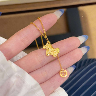 马上有钱小马流苏项链 女纯银镀18K黄金色马年生肖本命年锁骨链潮