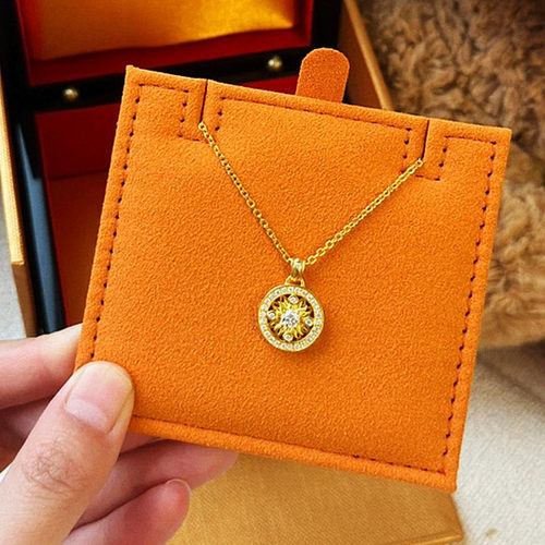 太阳图腾项链 女纯银镀18K黄金色镶钻圆牌太阳花锁骨链高级设计潮