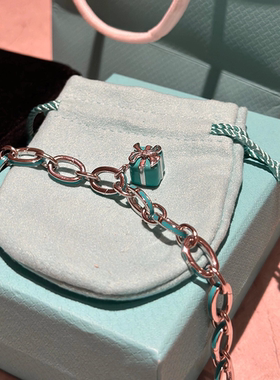 新品Т系列 纯银925礼物盒手链蓝色珐琅蝴蝶结粗链手环男女情侣款