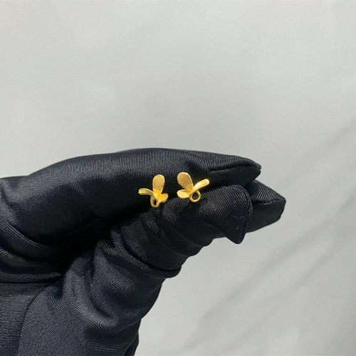 周先生蝴蝶耳钉 女纯银镀黄金色蝴蝶结耳环耳饰小巧精致简约时尚