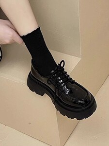 小皮鞋女2024春季新款学院英伦风复古百搭松糕厚底乐福鞋增高单鞋