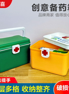 倍喜药箱收纳箱家用小型药箱收纳盒便携式药品分类大容量常备药箱