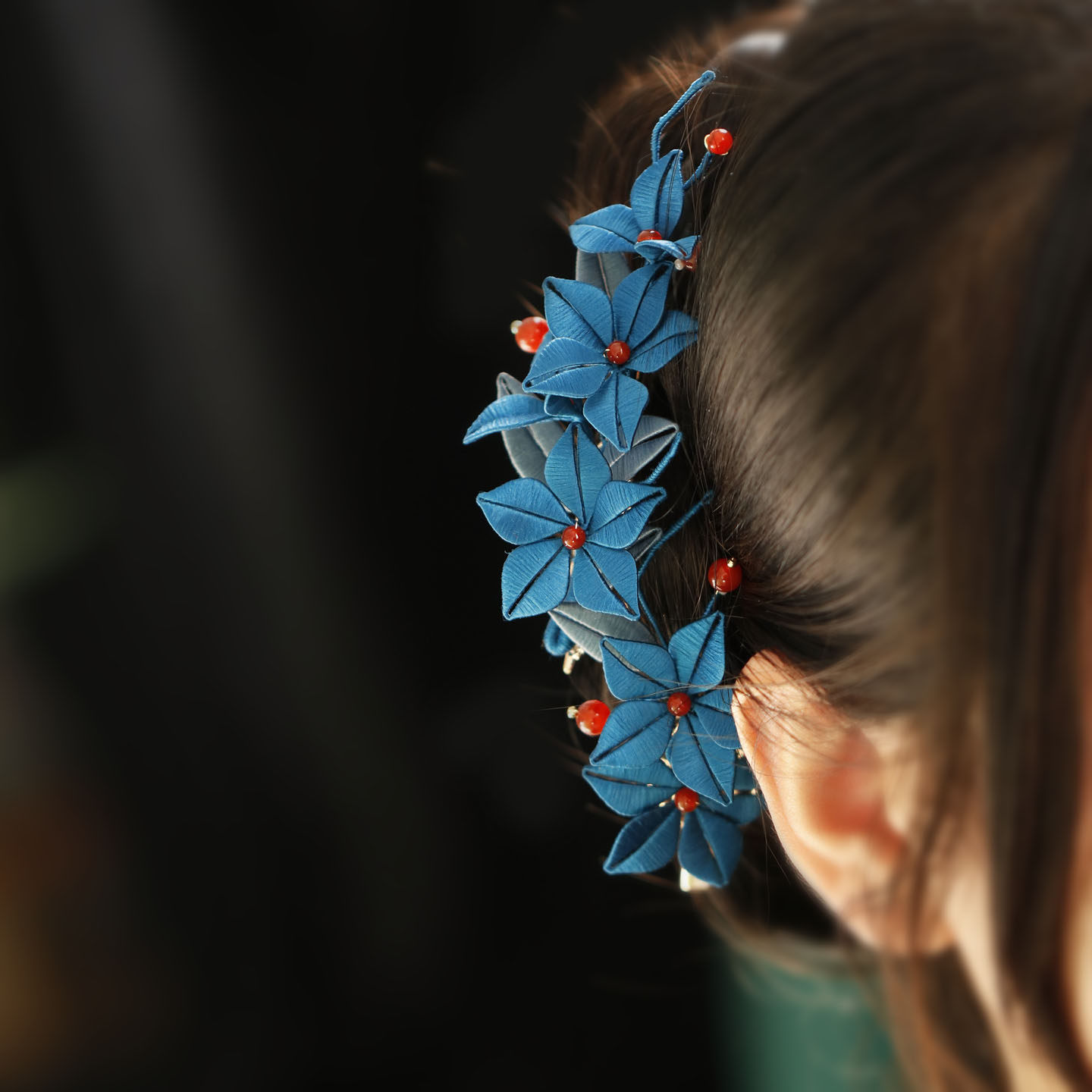 新中式蓝色缠花头饰古风侧边发夹女边夹汉服新娘造型结婚发饰旗袍