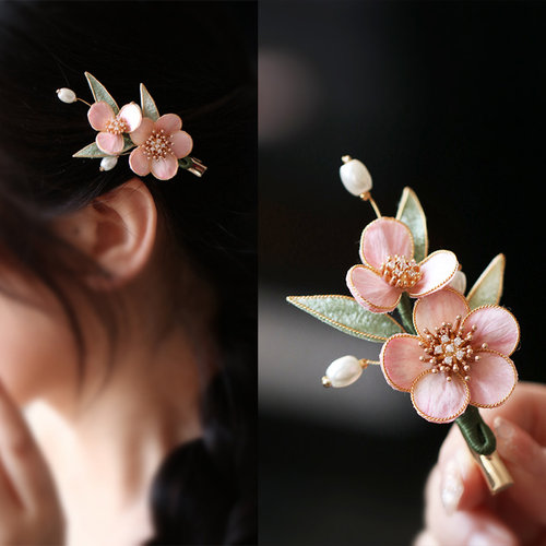 手工绒花发夹粉色日常少女感