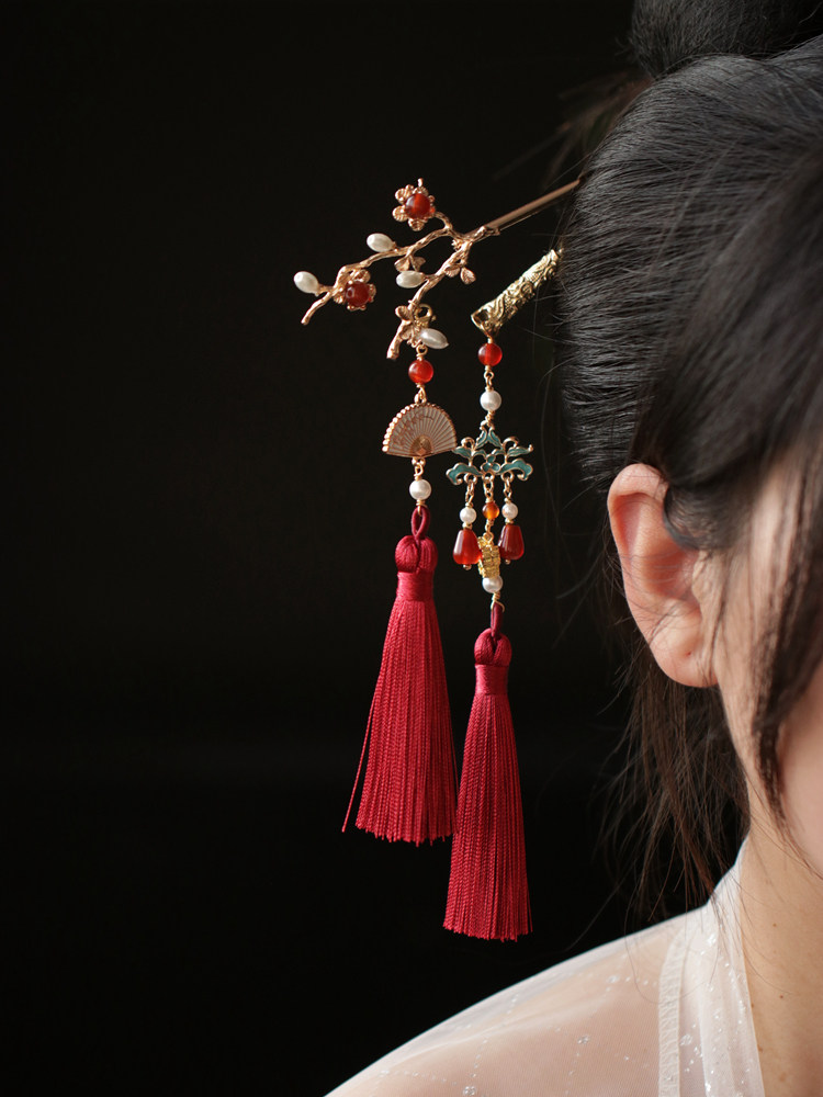 明制古风汉服红色流苏发簪女新中式国风马面裙步摇新年头饰品,饰品/流行首饰/时尚饰品新,发饰,淘宝优惠券,粉丝福利购,淘宝优惠卷