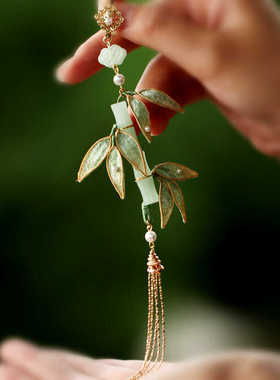 古风绿色竹叶旗袍压襟国风汉服挂件流苏吊坠配饰新中式挂饰