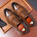 商务正装 结婚新郎鞋 皮鞋 尖头系带牛津鞋 英伦复古布洛克德比鞋 男士