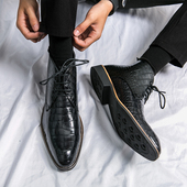 尖头马丁靴男士 商务中帮皮靴子潮 英伦风正装 高帮皮鞋 男结婚新郎鞋