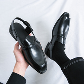 男士 商务正装 夏季 皮鞋 透气罗马凉鞋 薄款 休闲黑色镂空软皮软底男鞋