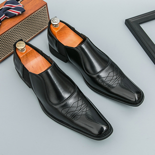 英伦商务正装皮鞋男尖头欧版小众高级感男鞋西装孟克鞋发型师皮鞋