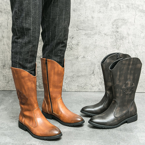 美式棕色马丁靴男秋冬季工装靴