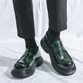 复古英伦厚底亮面男鞋 大头皮鞋 男正装 德比鞋 男款 增高6CM透气皮鞋