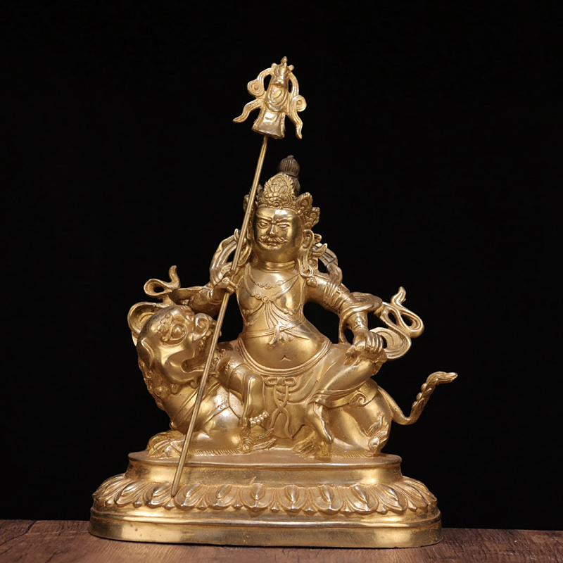 古玩收藏纯铜鎏金藏传藏佛密宗财宝天王铜像佛像家居佛堂装饰摆件