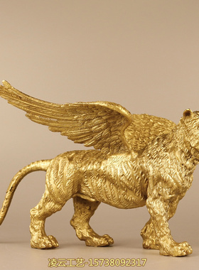 黄铜如虎添翼飞虎摆件风水铜器