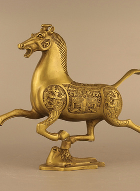 黄铜马玄关摆件生肖马铜马踏飞燕风水家居办公室招财奔马开业礼品