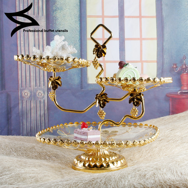 欧式玻璃水果盘创意高脚点心盘现代客厅干果盘大号三层糕点盘