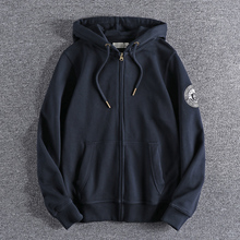 美式刺绣微章开衫连帽运动卫衣拉链青年男装上衣休闲帽衫纯棉外套