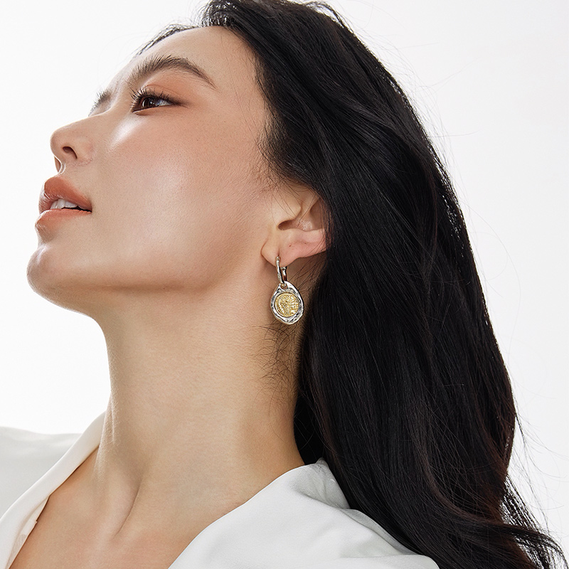 朝慕newmoon罗马金币浮雕耳钉中古风拼色耳环高级感气质时髦小众
