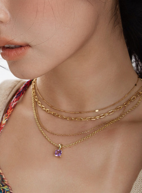朝慕newmoon3层项链铜镀18k金锁骨链时髦轻奢小众多层叠戴项链女