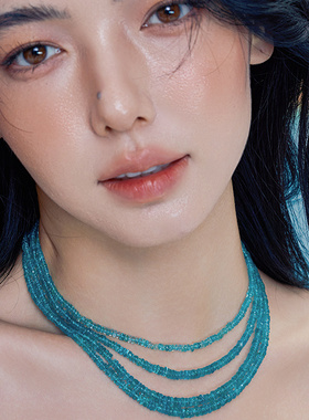 朝慕newmoon 翠湖项链女天然帕拉伊巴蓝鳞灰石高级感锁骨链配饰