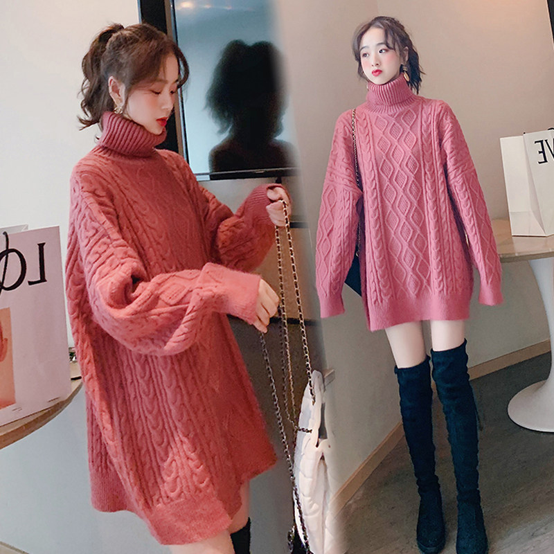 출산 정장 가을 겨울 2022 새로운 겨울 의류 여성용 대형 두꺼운 터틀넥 스웨터 중간 길이 바닥 셔츠 탑