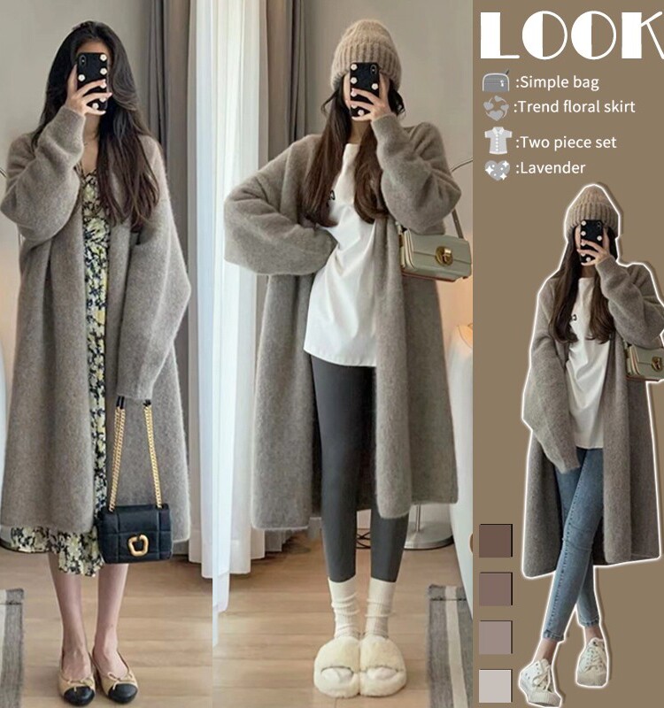 출산복 봄 가을 2023 신작 가을 양복 스웨터 가디건 중간 길이 스웨터 플러시 코트 가을 겨울