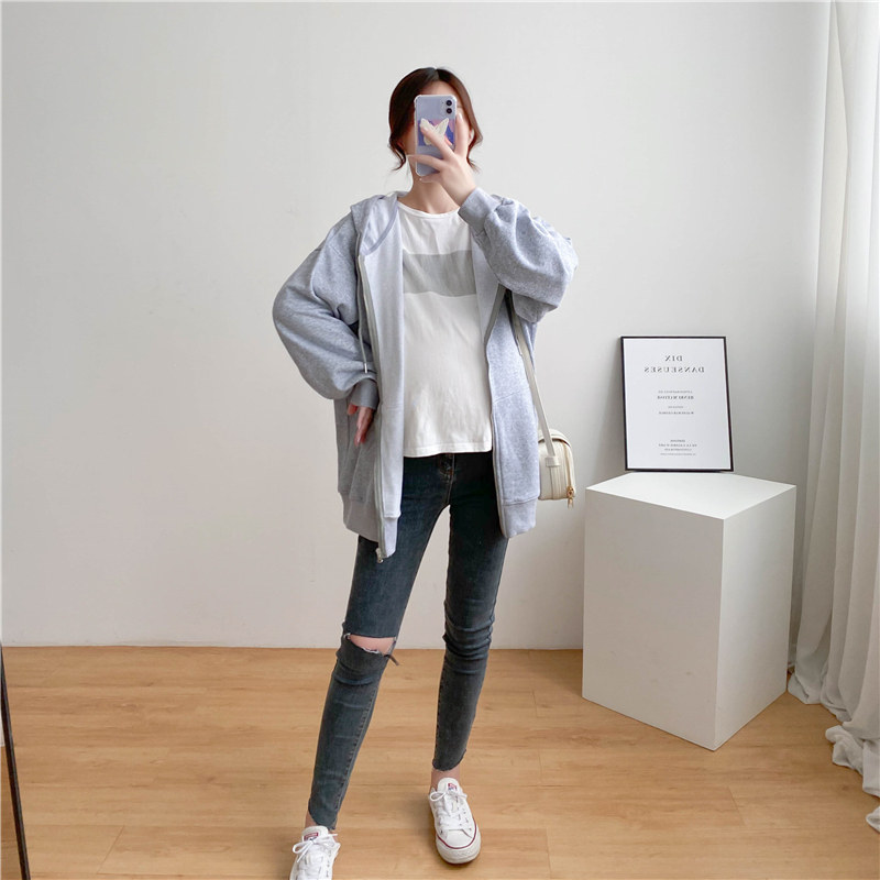 임부복 봄 가을 가을 정장 패셔너블한 대형 중장형 지퍼 가디건 스웨트셔츠 여성용 면 자켓 트렌디