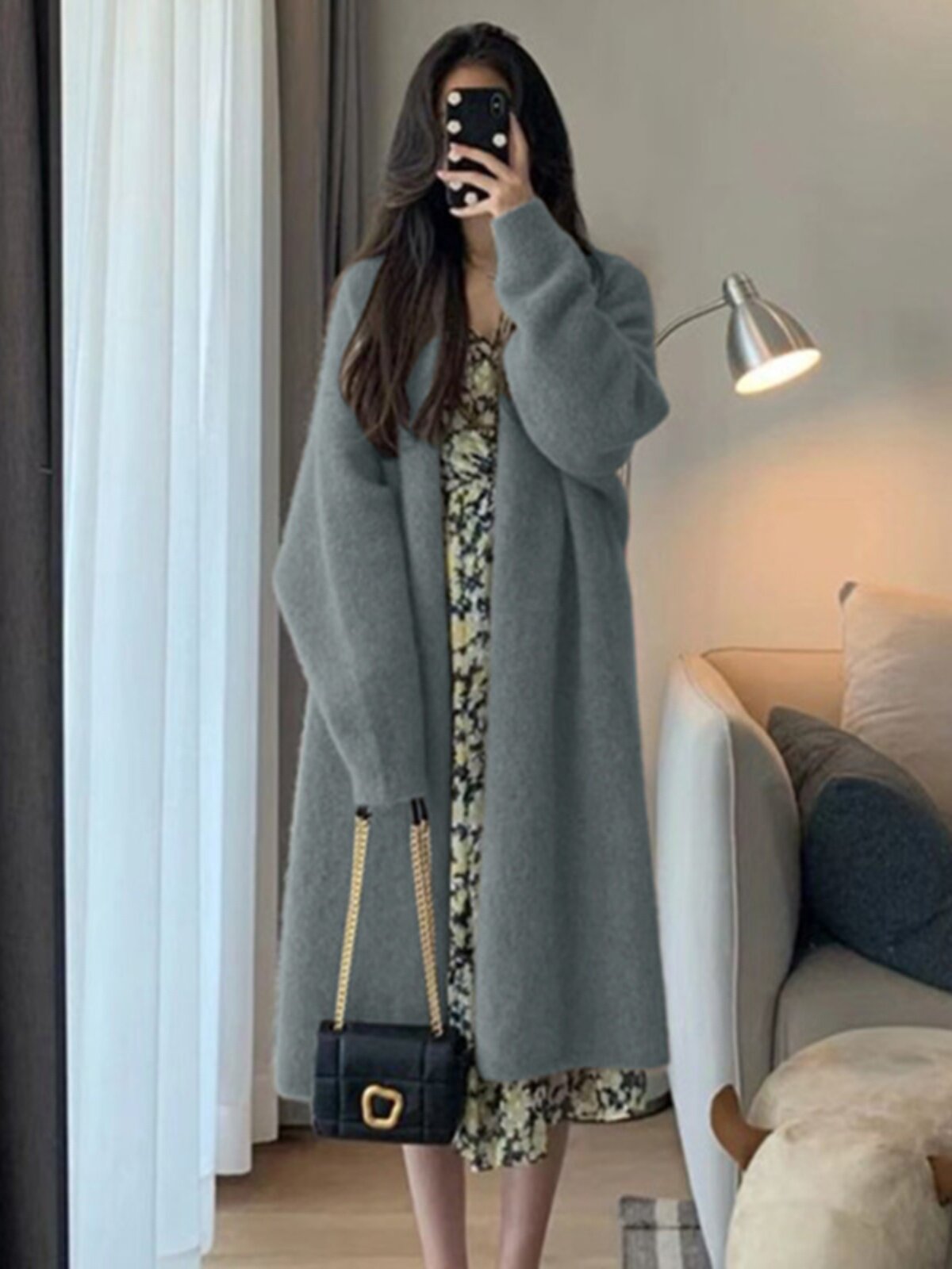 출산복 봄 가을 2023 신작 가을 양복 스웨터 가디건 중간 길이 스웨터 플러시 코트 가을 겨울