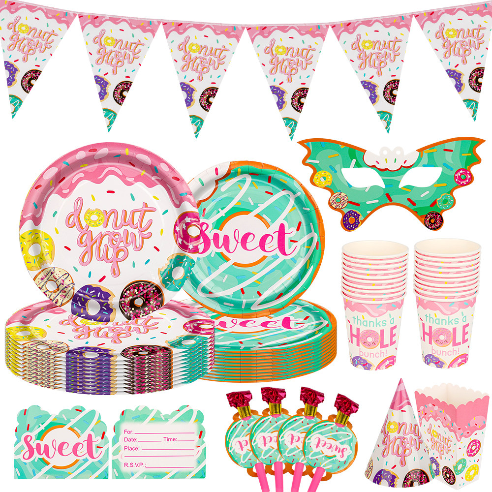 甜甜圈美食主题儿童生日派对一次性餐具卡通纸盘纸杯拉旗野餐装饰,节庆用品/礼品,节日装扮用品,淘宝优惠券,粉丝福利购,淘宝优惠卷