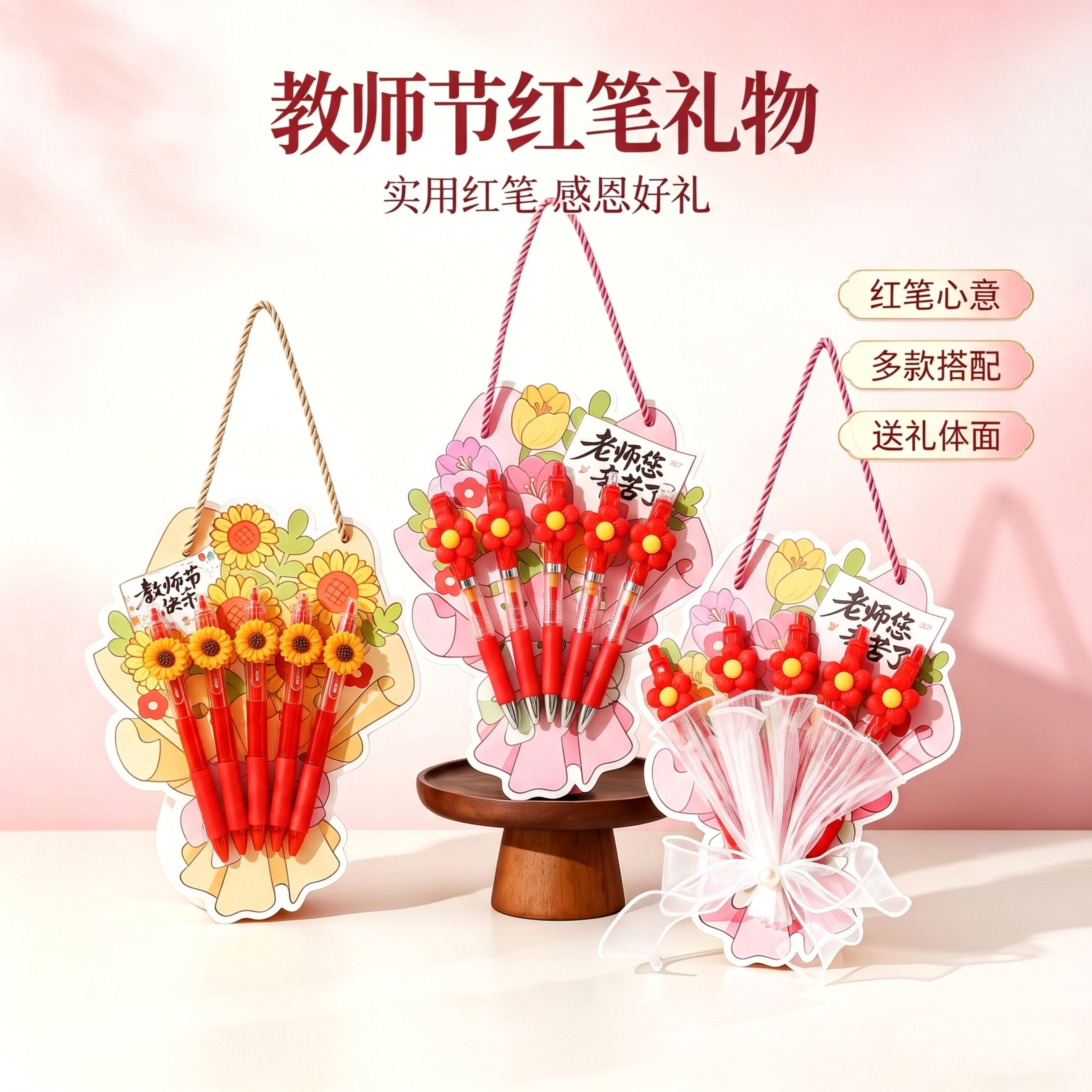 教师节diy礼物红笔花束图片