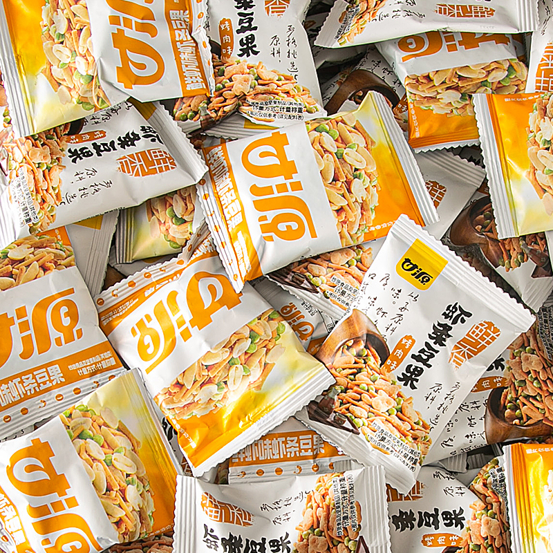 甘源鲜虾味烤肉味虾条豆果小包装休闲小吃散装零食食品官方旗舰店